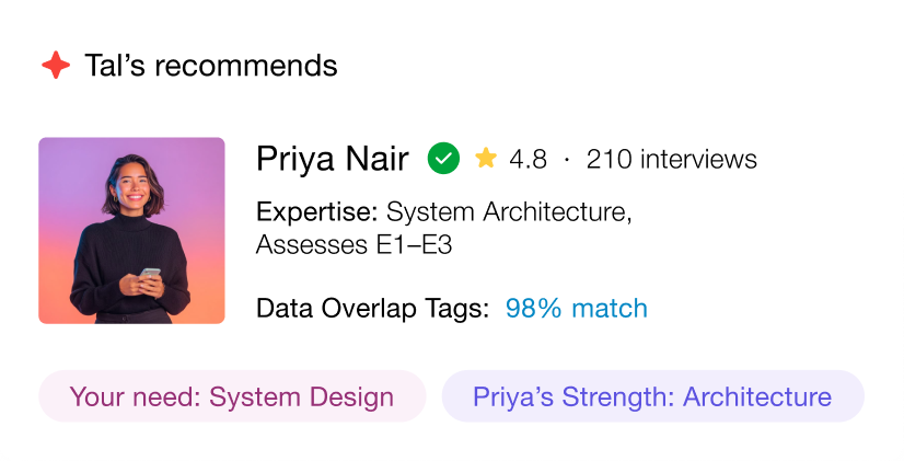 A Tal recommendation card matching a strength to a need